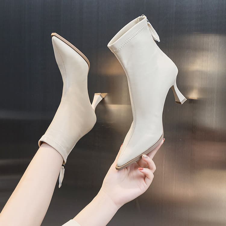 Botas curtas de dedo apontado femininas 2025 outono inverno novo estilo botas femininas Martin botas de salto alto botas