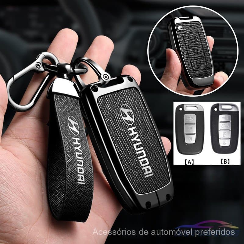 Capa Protetora de Chave de Carro em Liga de Zinco para Hyundai Solaris HB20 Veloster SR IX35 Accent Elantra i30 Porta-Ch