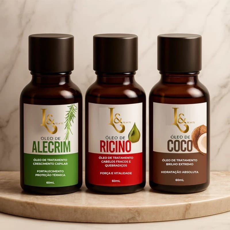 Kit Óleo De Alecrim Ricino Coco Crescimento Rápido Antiqueda L&Beauty