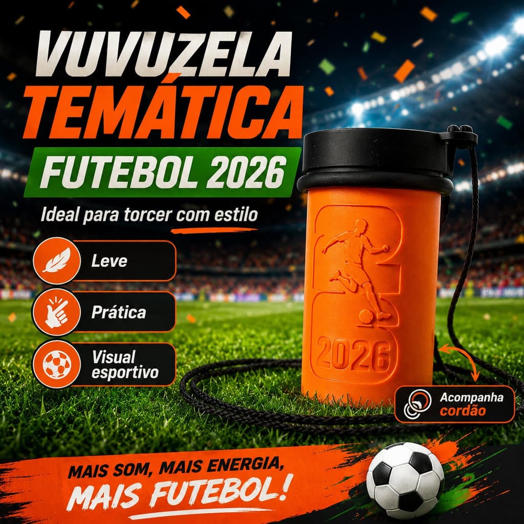 Vuvuzela Temática Futebol 2026 Com Cordão Torcida Jogos Festa Estádio Presente Criativo