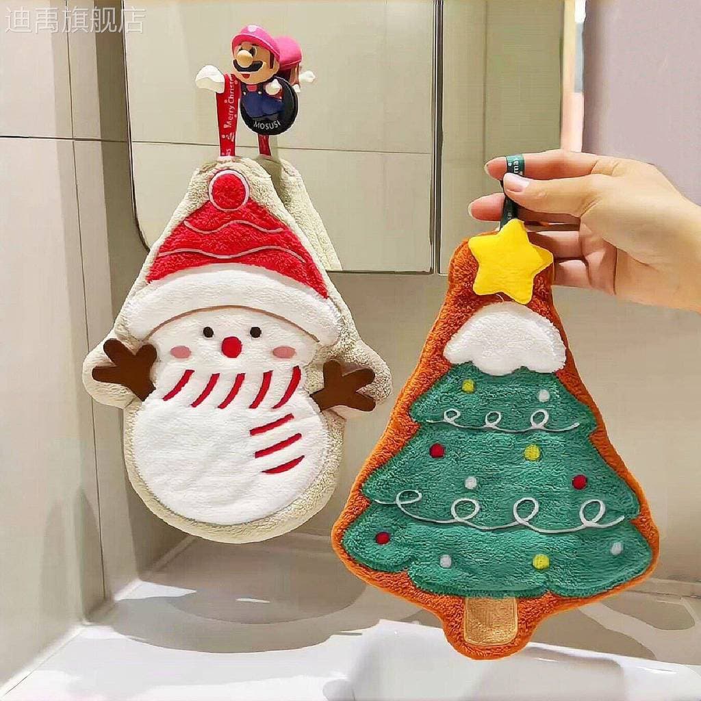 Árvore de natal toalha de mão boneco de neve absorvente toalha lenço parede pendurado doméstico banheiro cozinha Coral v