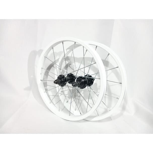 Roda Montada e Centrada para Bicicleta, Aro 16 Alumínio Branco, C/Cubo Preto, PAR (Diant.+Tras.) - Rimaxx