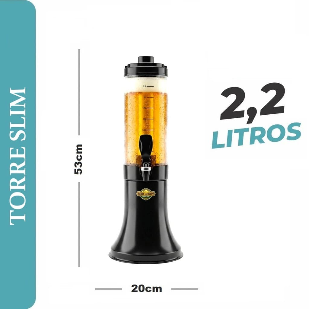 Torre De Chopp Slim 2.2 Litros Chopeira Bar Gira 360 Com 2 Refil Congelante