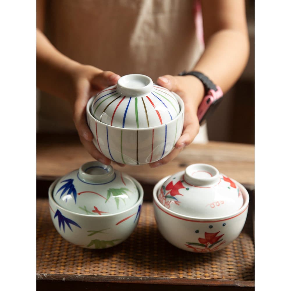 Tigela de arroz estilo japonês Four Seasons Tigela de cobertura Estilo japonês Underglaze Color Talheres Tigela de sobre