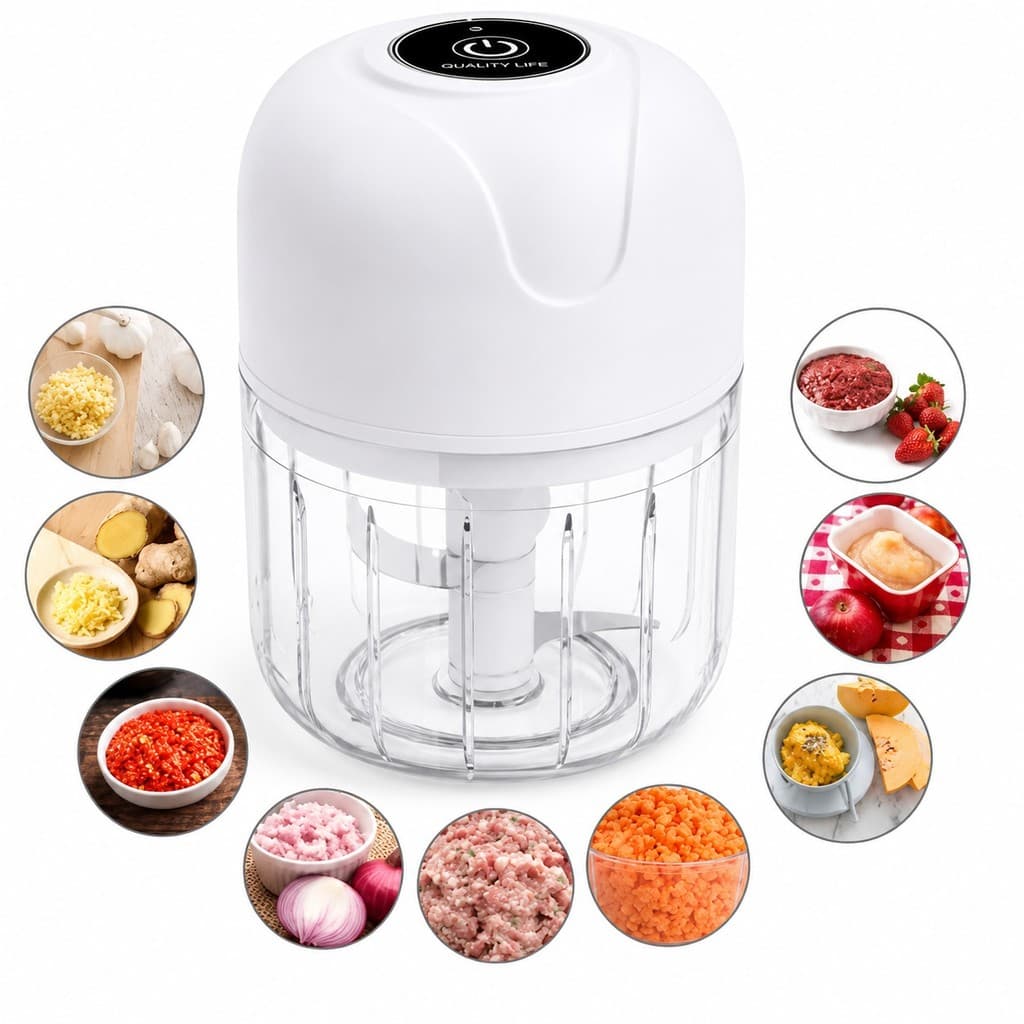 Mini Processador De Alimentos Elétrico 250ml Portátil Carne Vegetais Alho Gengibre Recarregável USB Bivolt