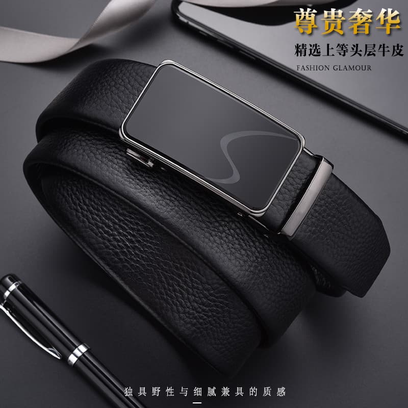 Cinto de couro de primeira camada masculino fivela automática cinto de couro genuíno negócios juventude cinto Casual ver