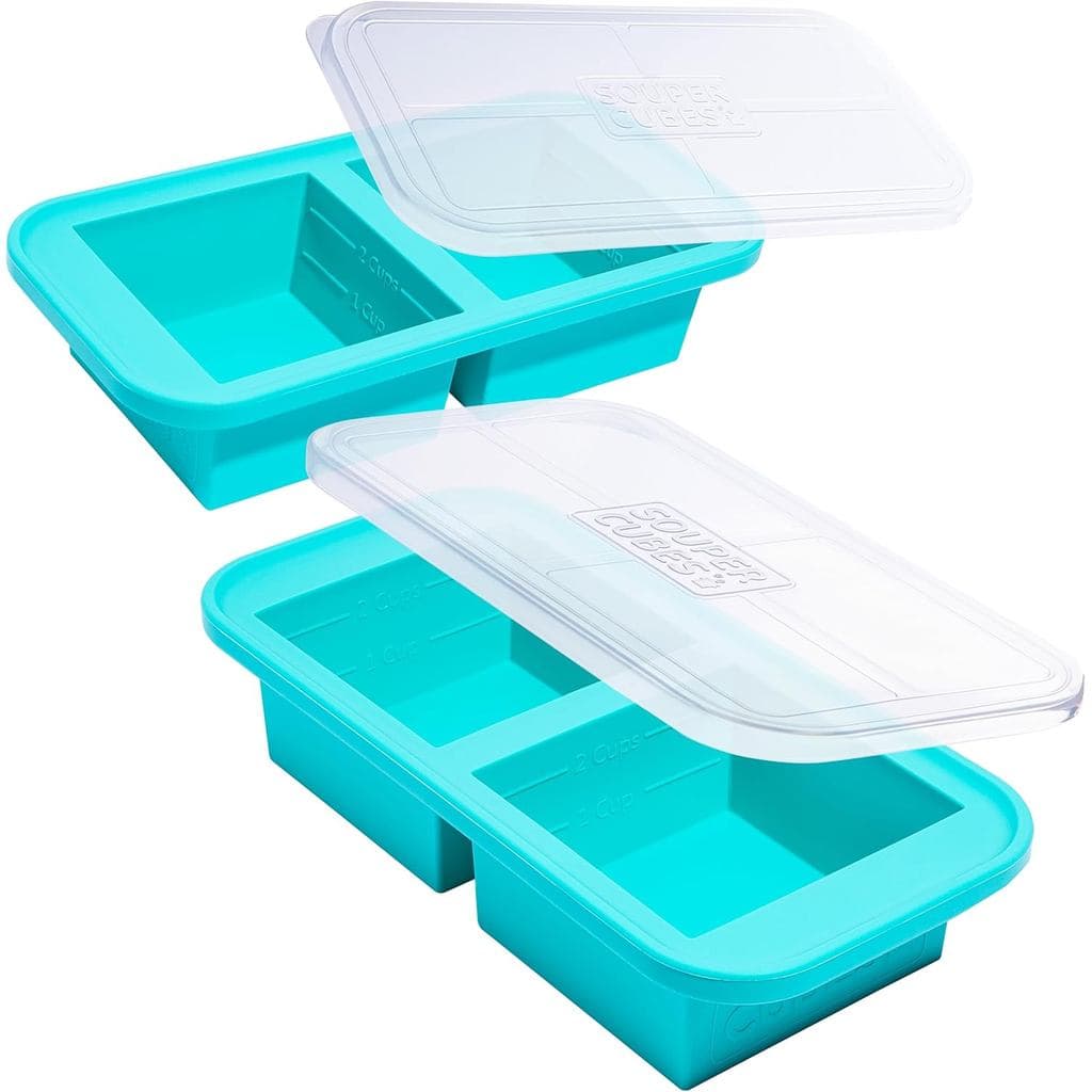 Formas de Silicone para Congelador Souper Cubes com Tampa para 2 Copos – Formas para Congelar Lasanha, Sobras, Sopas, Mo
