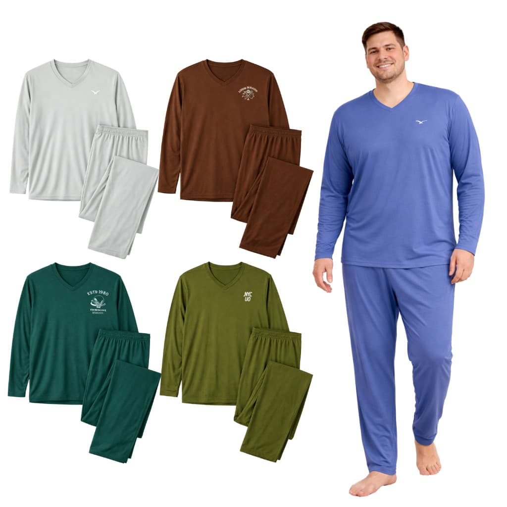 Pijama Longo Adulto Masculino Básico Bordado Plus Size Sortido G1 ao G3