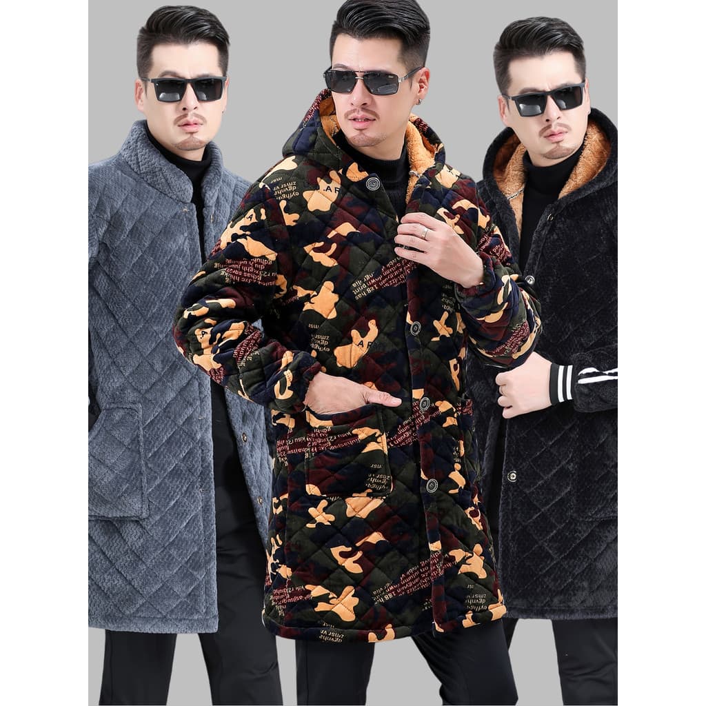 Jaqueta acolchoada masculina de lã de inverno com capuz jaqueta de três camadas macacão grosso roupas de trabalho à prov