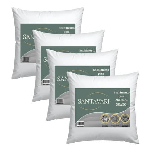 Kit 4 Refil Enchimento De Almofada 50x50 100% Fibra Silicone Branco