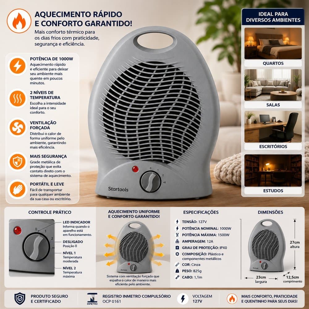 Aquecedor de Ar Elétrico 1000W