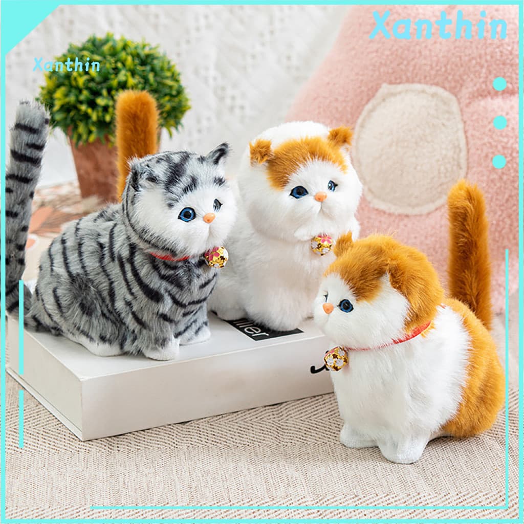Simulated Cat Plush Toy with Firm Stitches Realistic Meowing Kitten Bamboo Charcoal – Soft Stuffed Sleeping for Air Pu