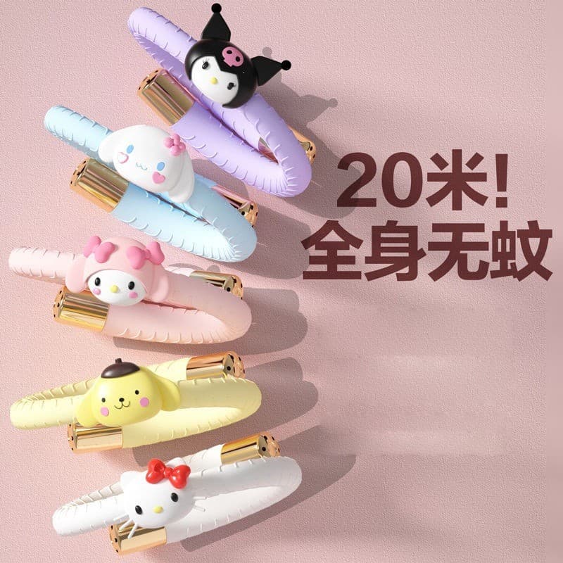 Pulseira Repelente de Mosquitos Sanrio para Bebês e Adultos, Óleo Essencial Vegetal, Dispositivo Repelente de Mosquitos