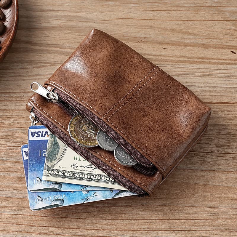 carteira masculina com ziper carteira masculina Textura de couro genuíno genuíno pequena bolsa de moedas titular do cart