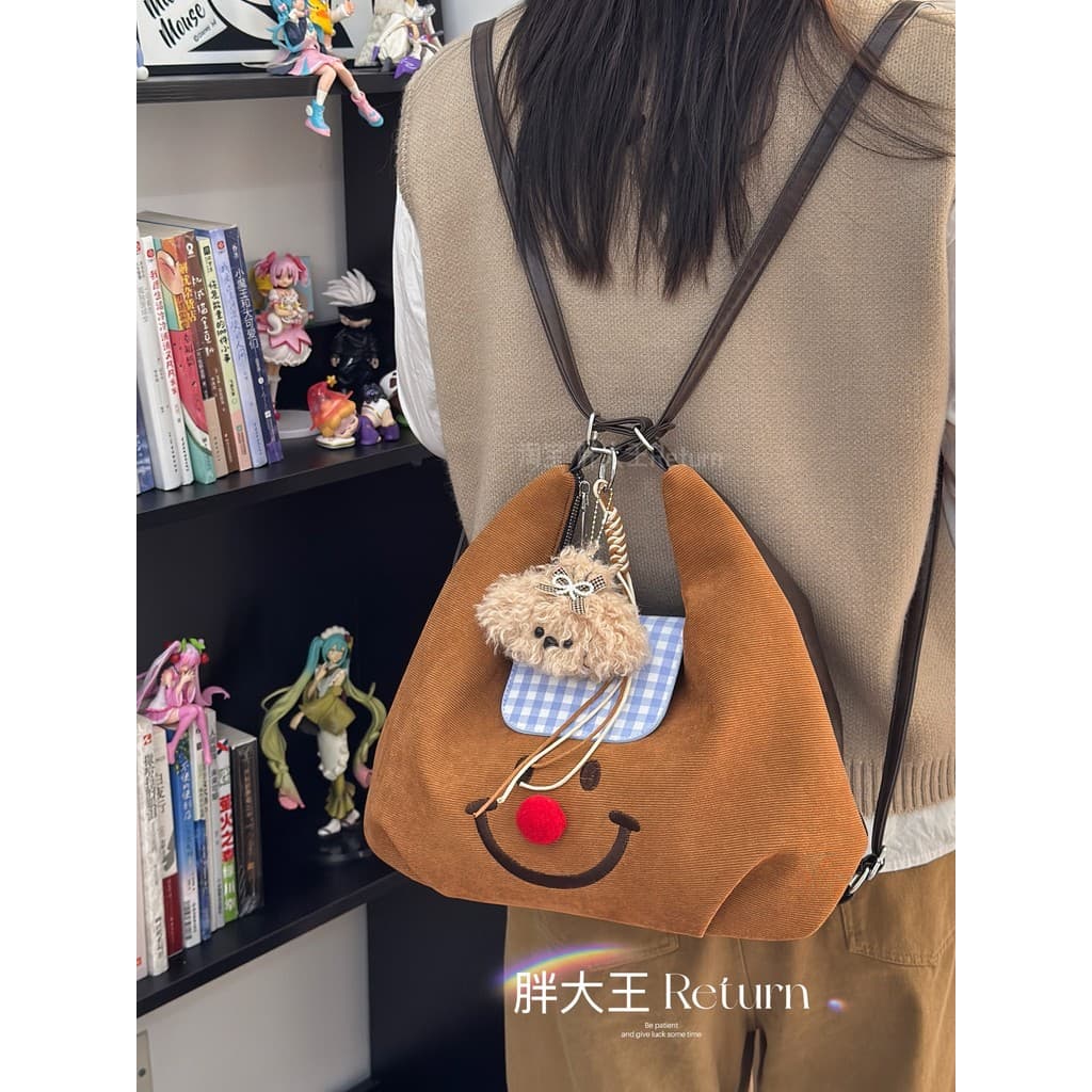 Ins Retro trabalho Commuter axilas saco sacola bonito ombro mensageiro mochila Smiley Face saco de natal