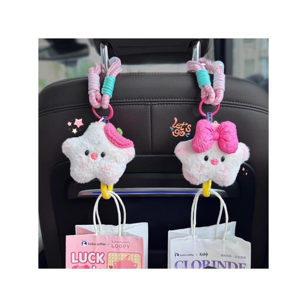 Estrela porco gancho de carro bonito decoração Interior do carro boneca de pelúcia assento volta armazenamento multifunc