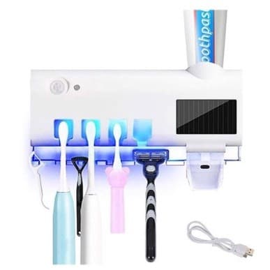 Dispenser Esterilizador Para Escova De Dente Suporte Creme Dental Luz UV Autocolante