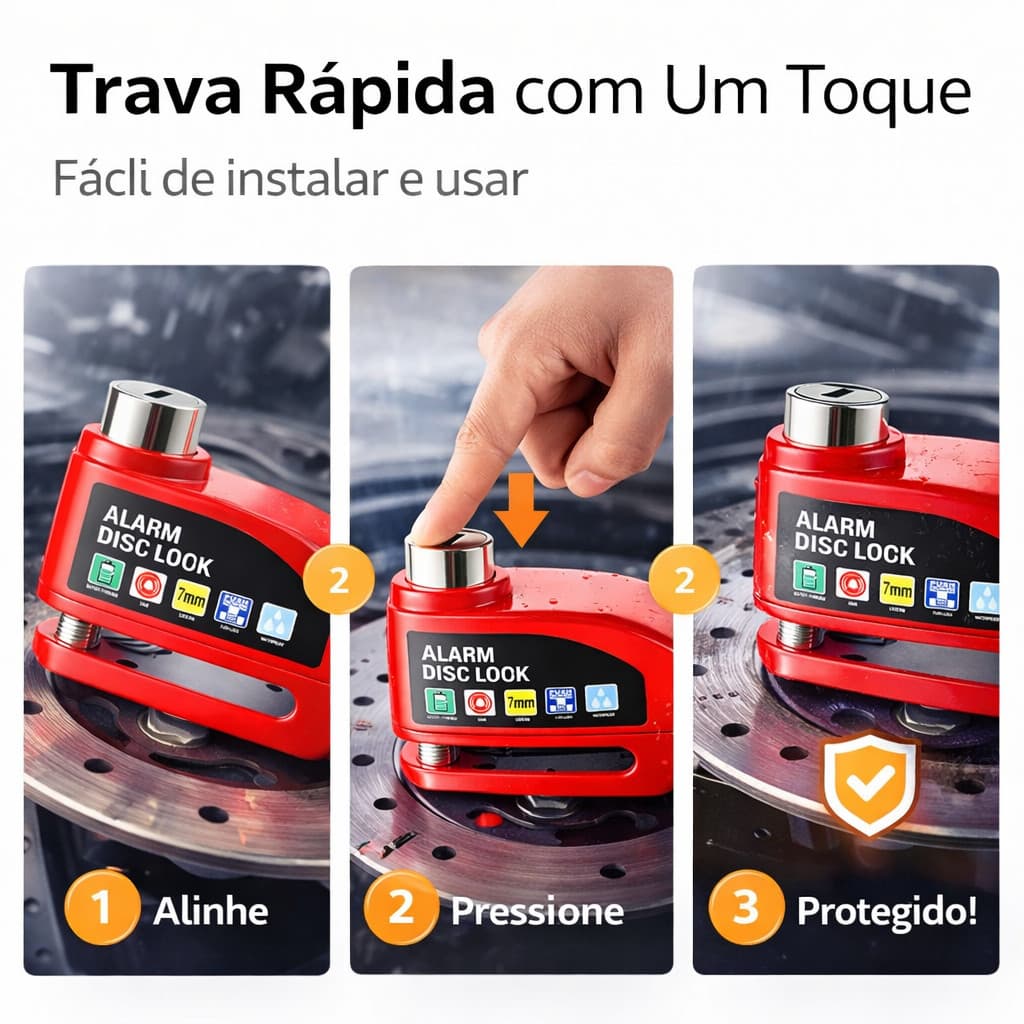 Trava de Disco com Alarme para Moto Cadeado Antifurto 7mm Freio a Disco ANJGG BRASIL