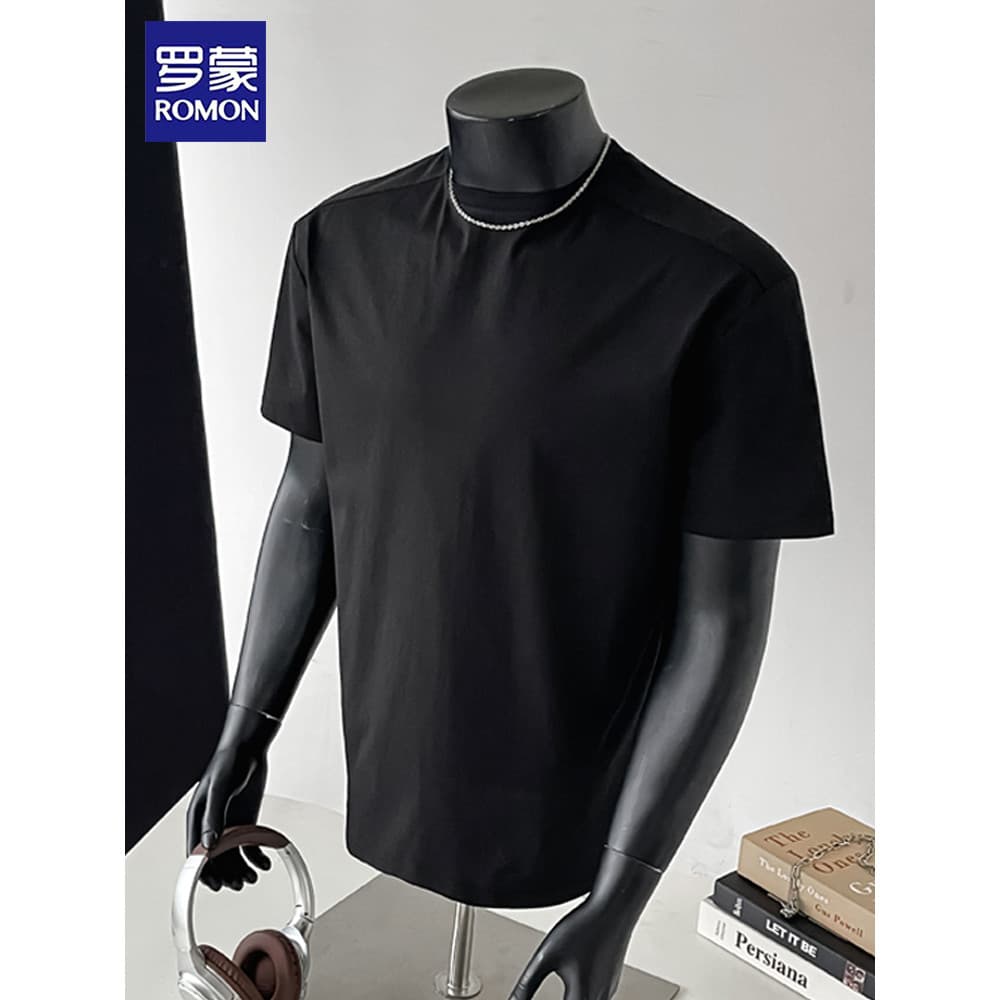 Lomon verão novo estilo nicho Design sentido cor sólida manga curta camiseta masculina em torno do pescoço All-Match met
