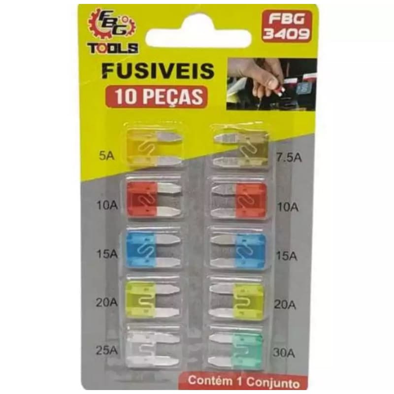 Conjunto Kit Mini Fusíveis 10 peças Fusil Automotivo