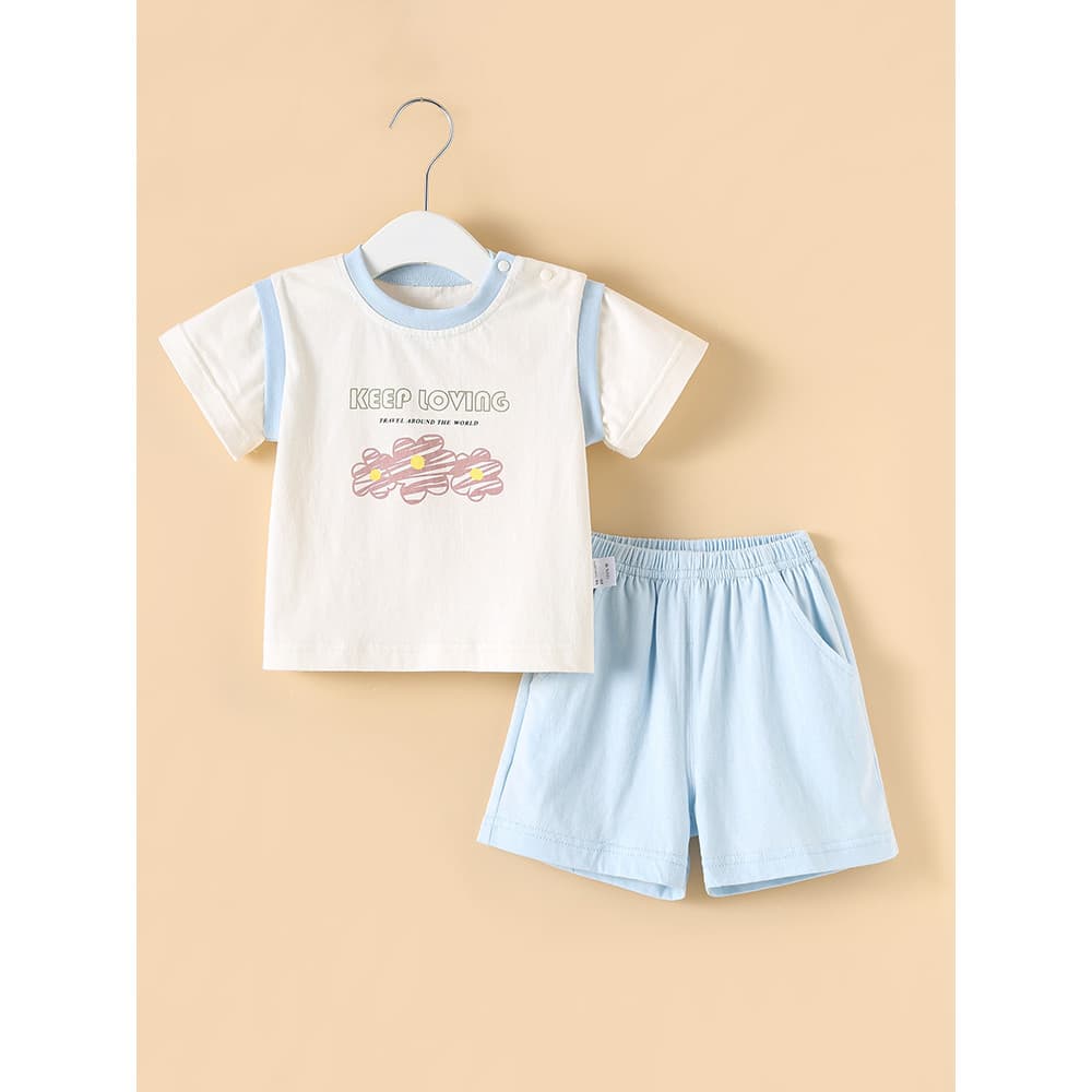 Falso de duas peças verão roupas de bebê fino Shorts de manga curta terno de duas peças passeio crianças roupas de bebê