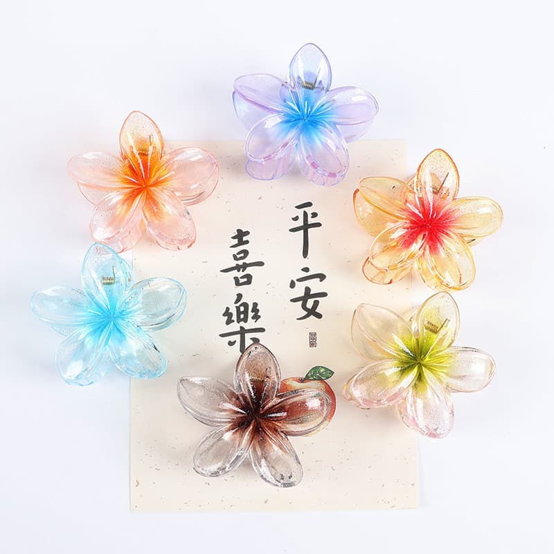 [Estoque pronto] 8cm novo estilo gradiente Glitter Frangipani Grab clip grande flor grampo de cabelo cabeça traseira cli