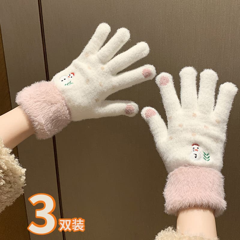 Boneco de neve luvas de tela sensível ao toque influenciador feminino estudantes de inverno All-Match velo-velo-velo