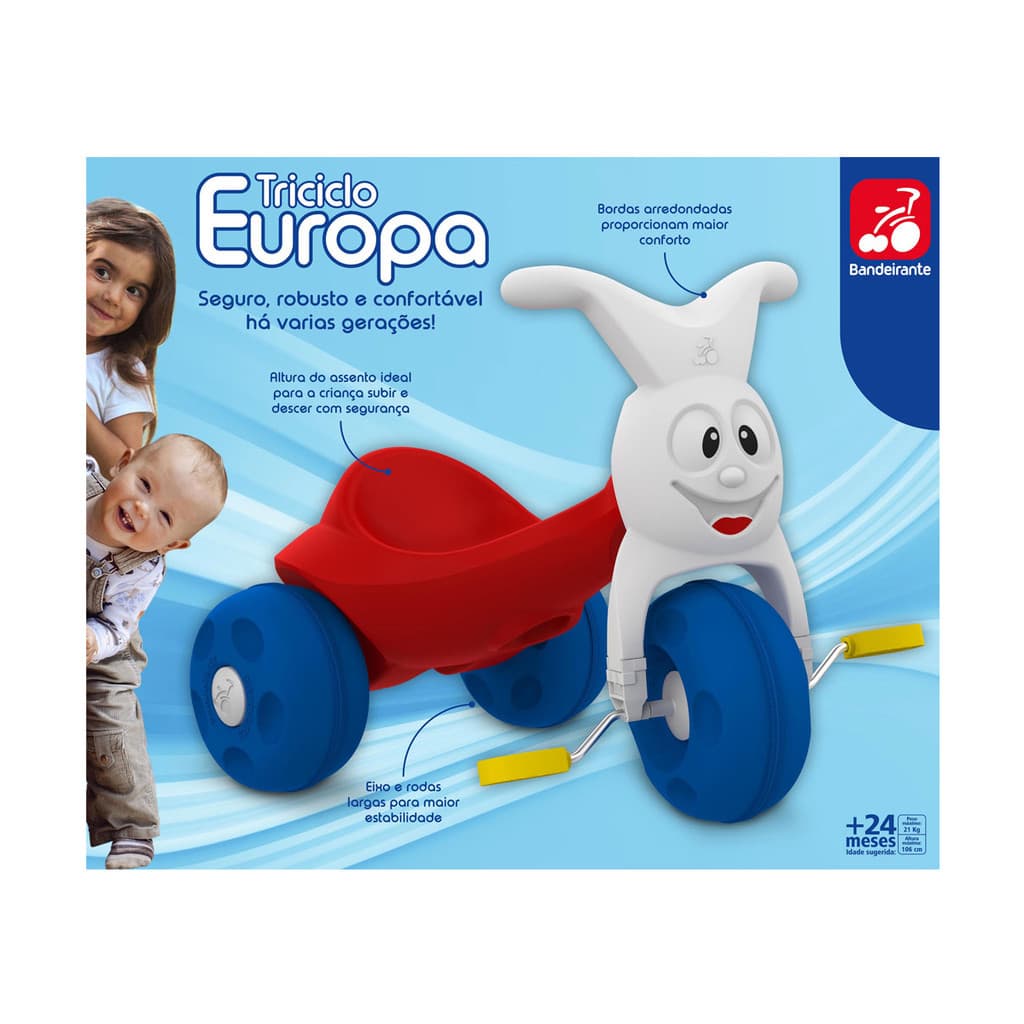 Triciclo Infantil Bandeirante Europa Vermelho/Azul | 1 ou 2un | Pronta Entrega