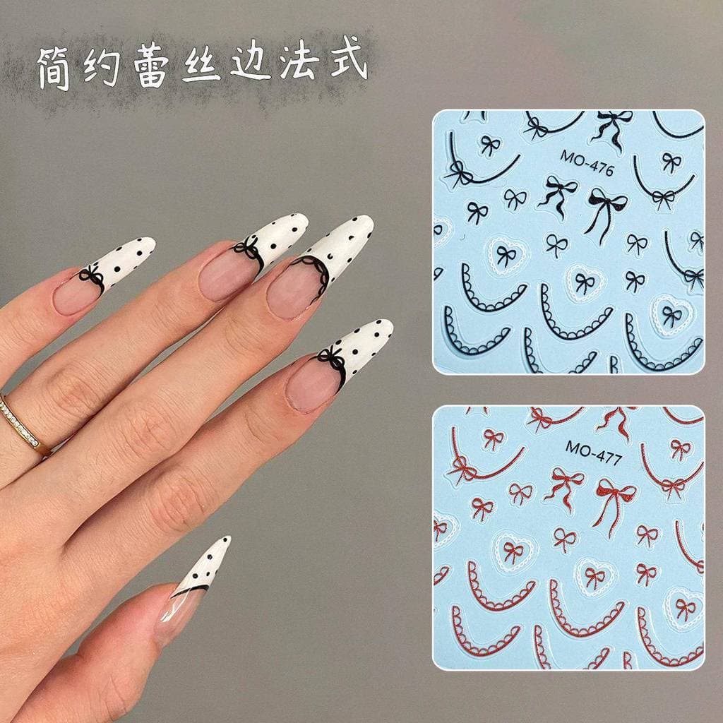 Influenciador ins estilo Manicure adesivos doce branco simples renda estilo francês bolinhas Streamer arco adesivos