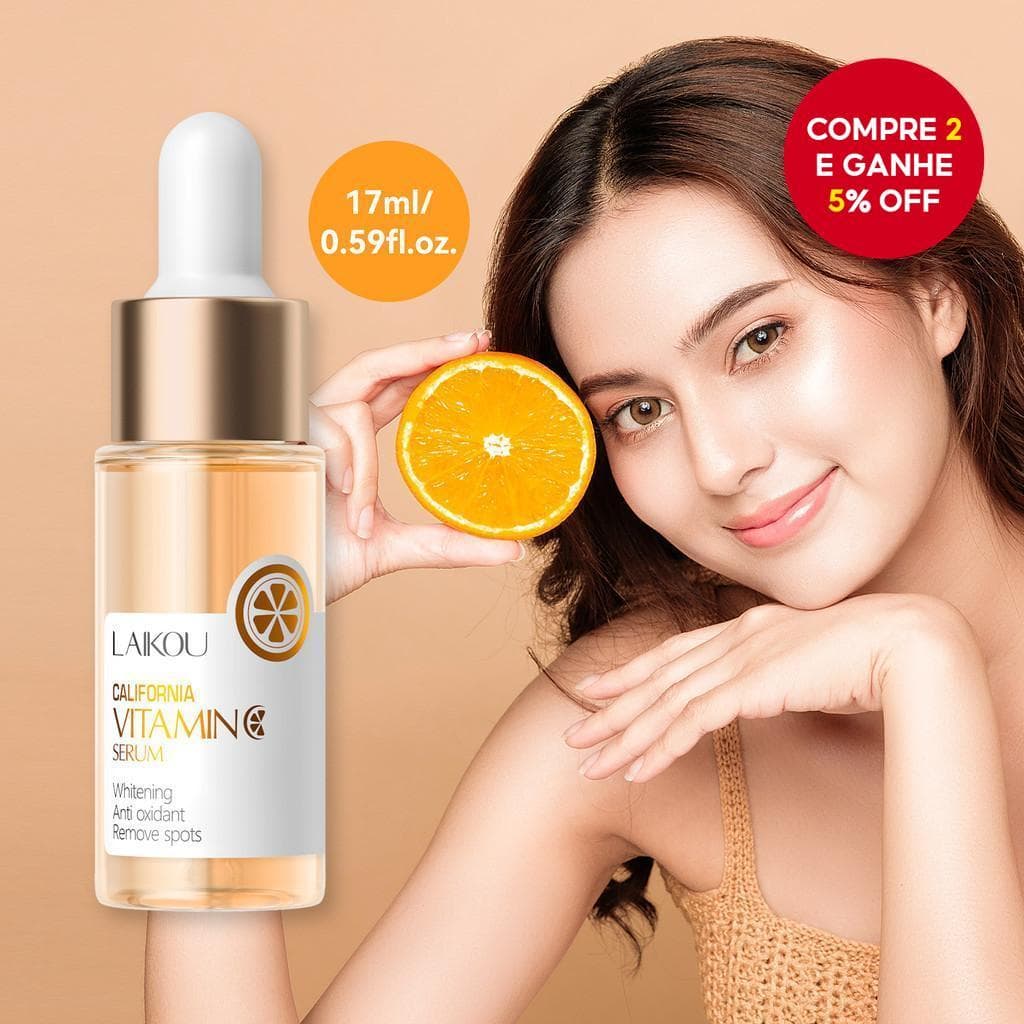 Novo Sérum Facial de Vitamina C LAIKOU - Clareador Anti-Envelhecimento para Manchas e Sinais Escuros - Hidratação 17ml
