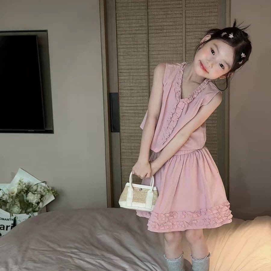 Meninas terno meninas terno 2026 verão novo estilo bebê menina sem mangas camisa do bebê topo moda saia curta menina mod