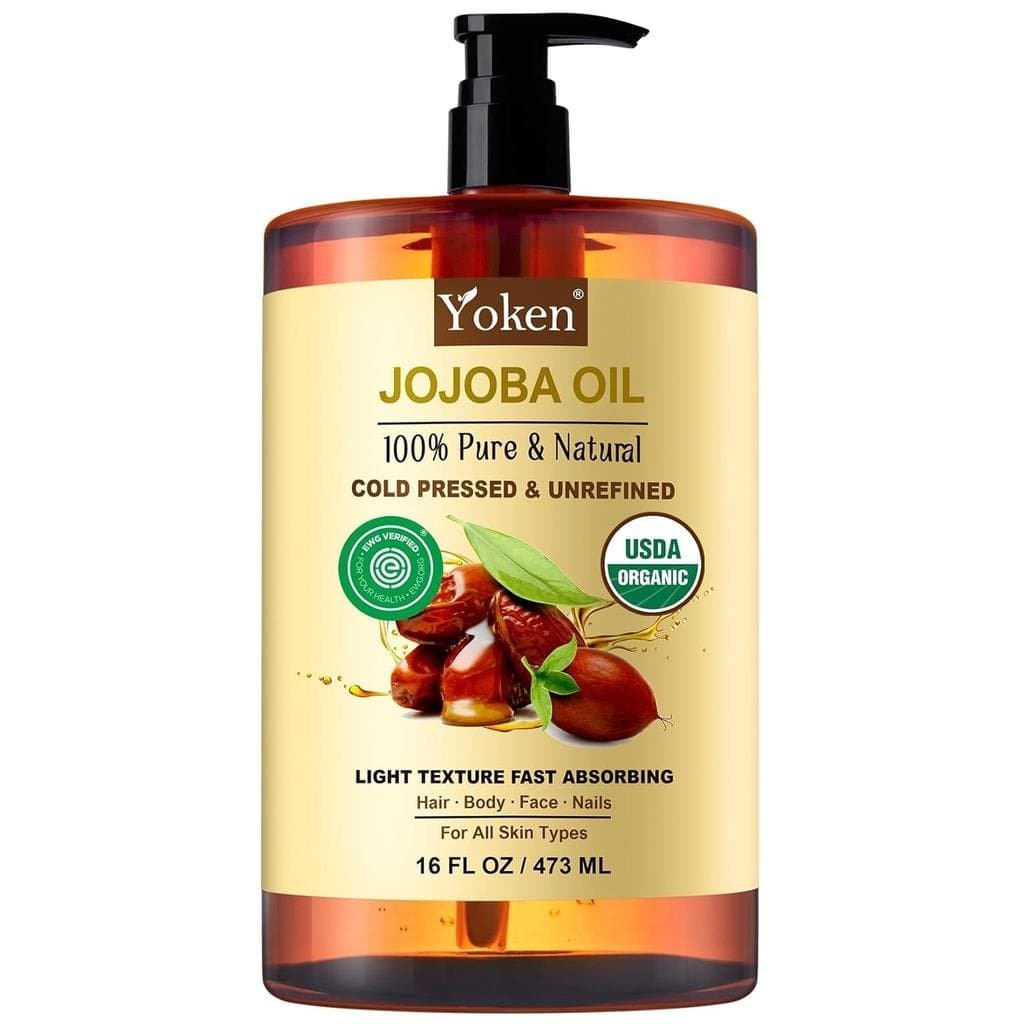Óleo de Jojoba Puro Orgânico Certificado USDA 16 fl oz, 100% Óleo de Jojoba para Cabelo e Rosto, Prensado a Frio Não Ref