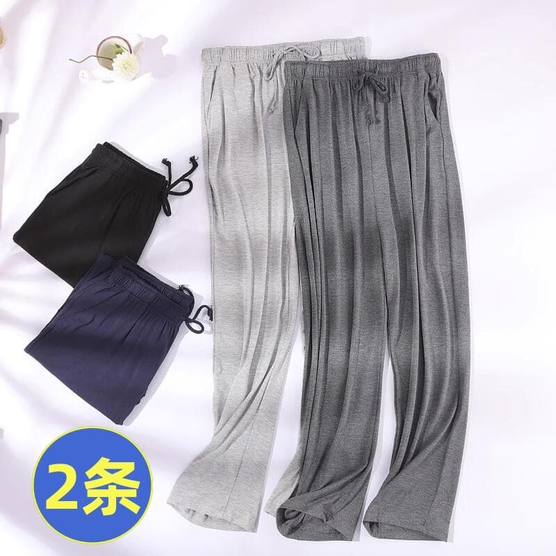 Calças de pijama de seda gelo dos homens verão estilo fino calças tamanho grande solto seda ar condicionado calças casa