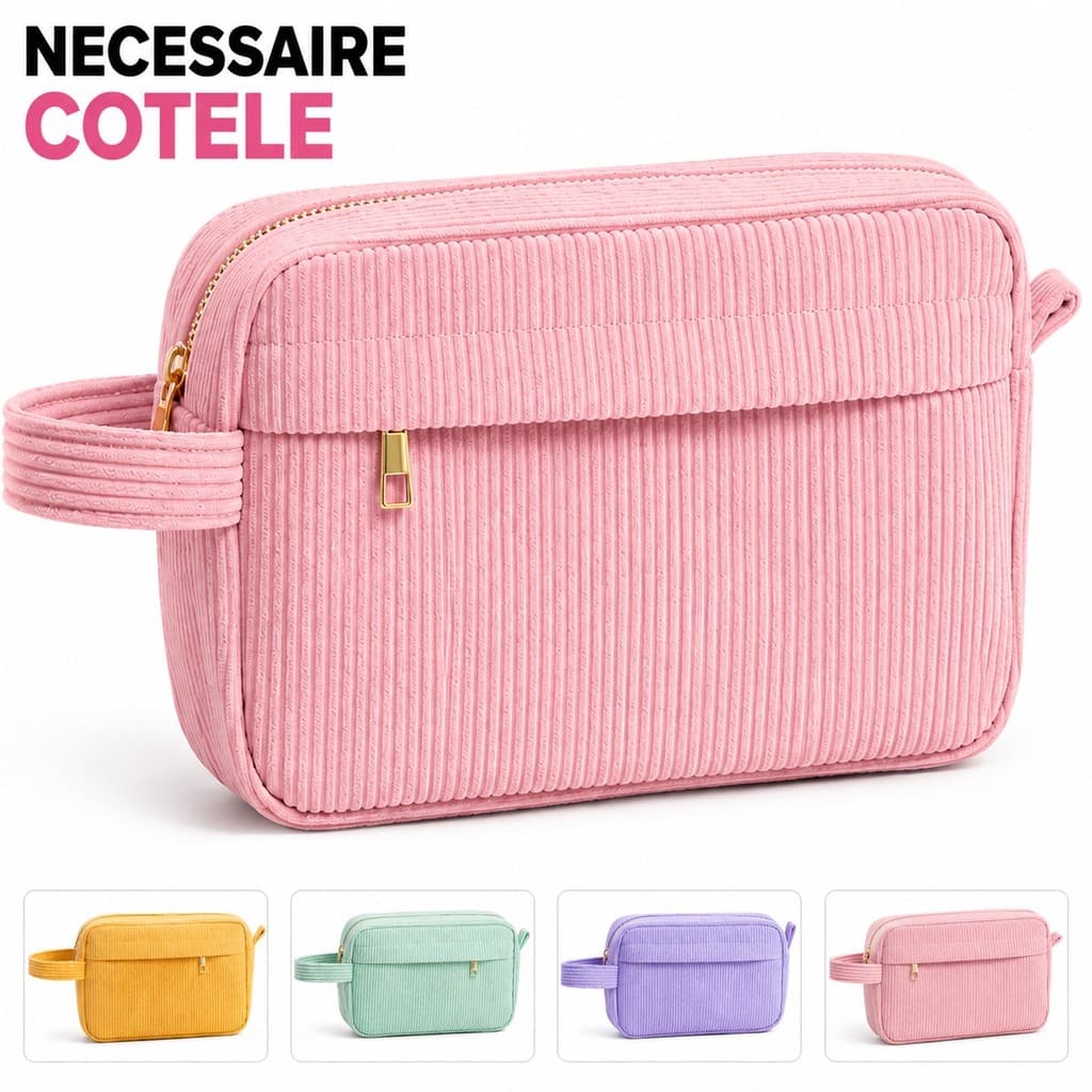 Necessaire Feminina Cotelê Grande Porta Maquiagem Organizadora Viagem