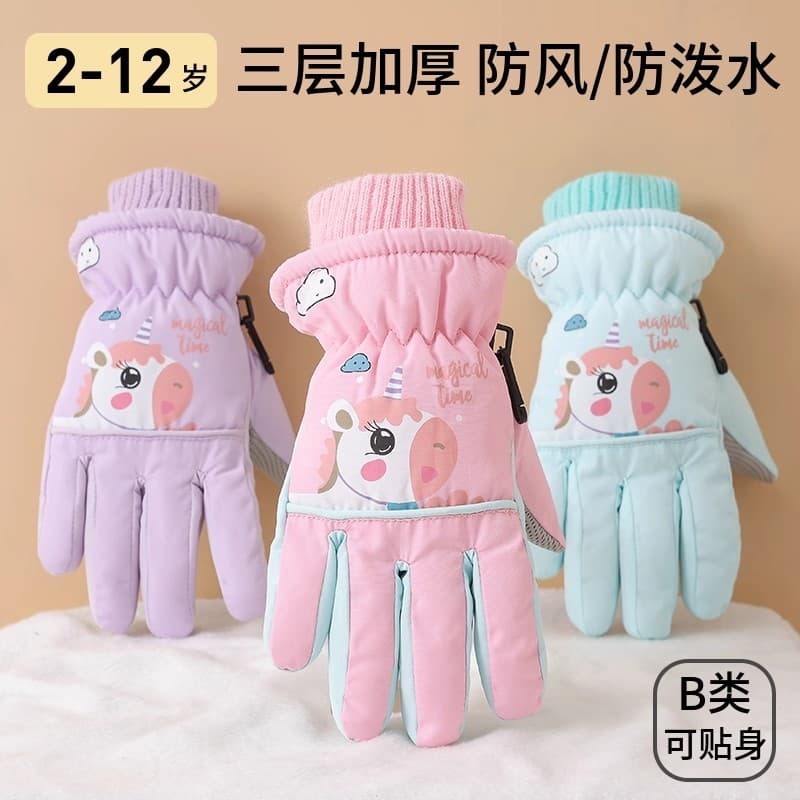 Crianças luvas de esqui à prova dwaterproof água inverno neve jogar inverno quente dos desenhos animados ao ar livre for