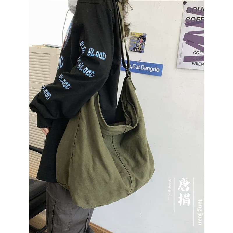 Japão Lotte Simples Estilo Preguiçoso Literário Lavado Bolsa de Lona Grande Capacidade Bolsa Mensageiro Bolsa de Ombro B