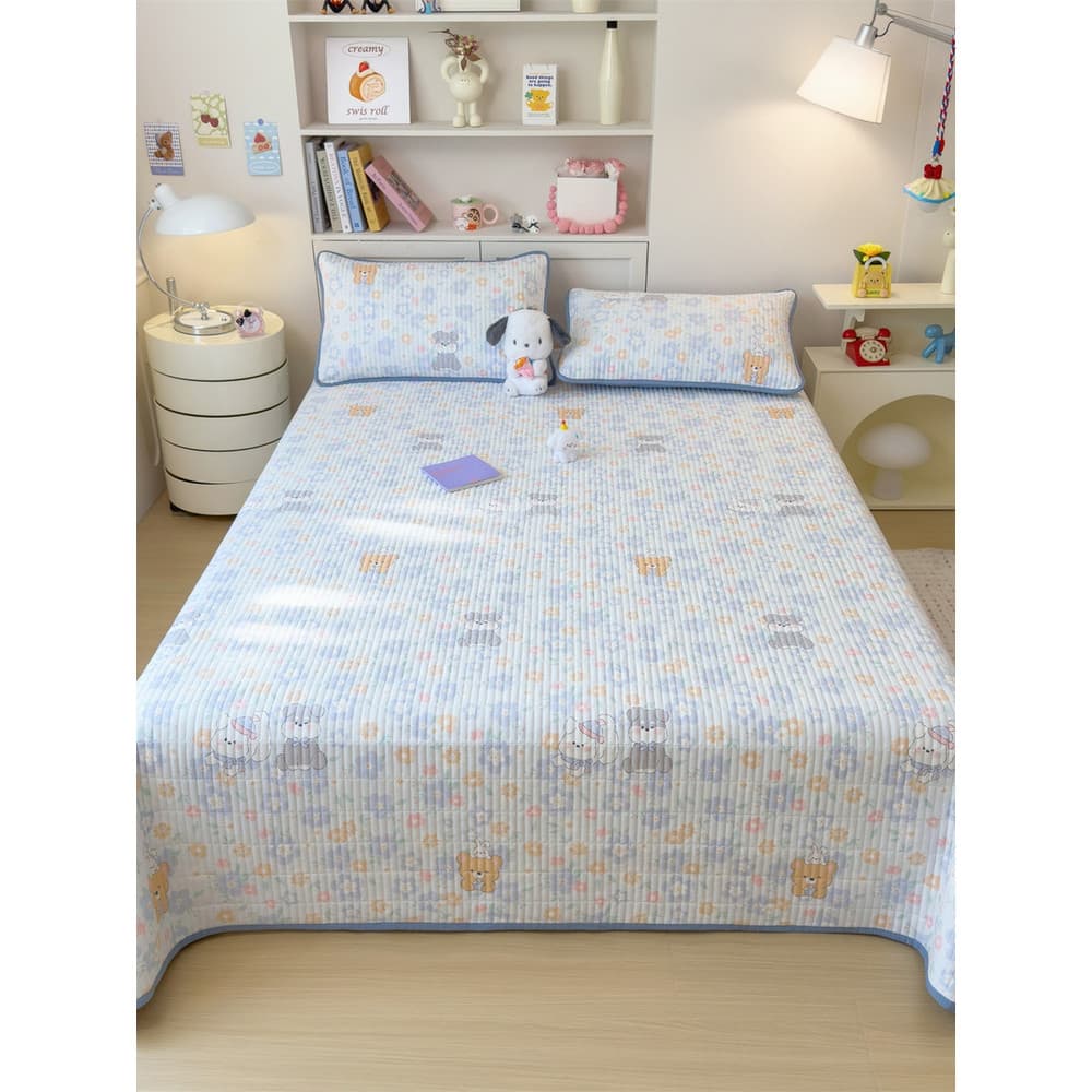 Capa de cama de fio duplo enrugado Seersucker capa protetora conjunto de três peças dormitório estudante único cama de c