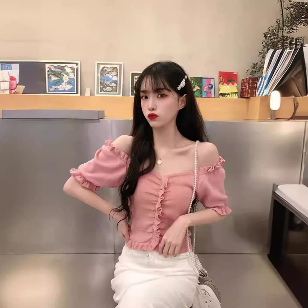 Pequeno pequeno estilo curto fácil de usar malhas femininas verão novo estilo versão coreana com decote em V clavícula e