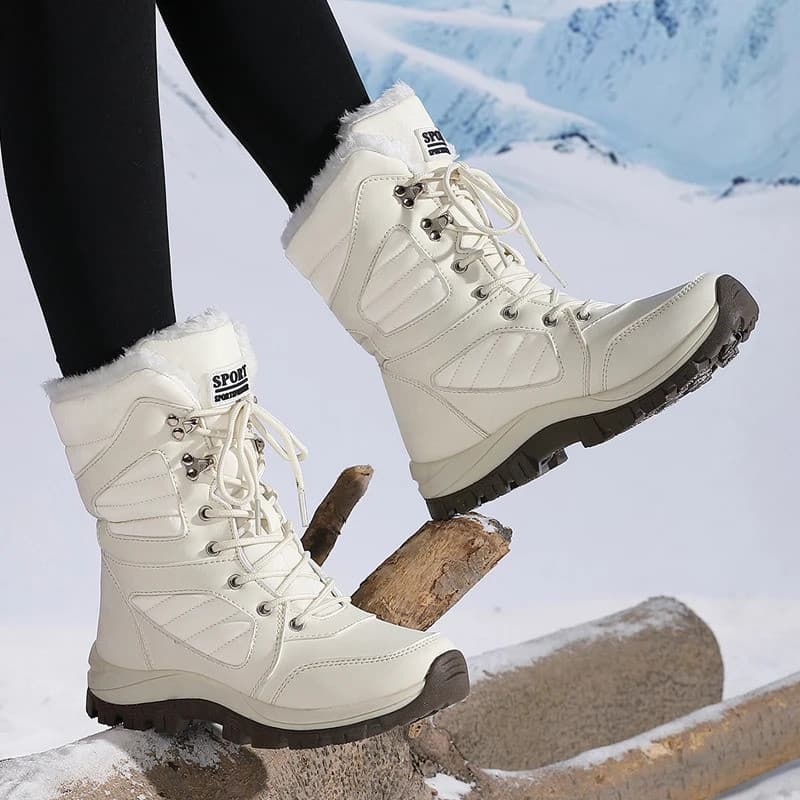 Botas de Neve Femininas de Inverno, Impermeáveis, de Couro, Super Quentes, Botas de Cano Curto com Forro de Pelúcia, Bot