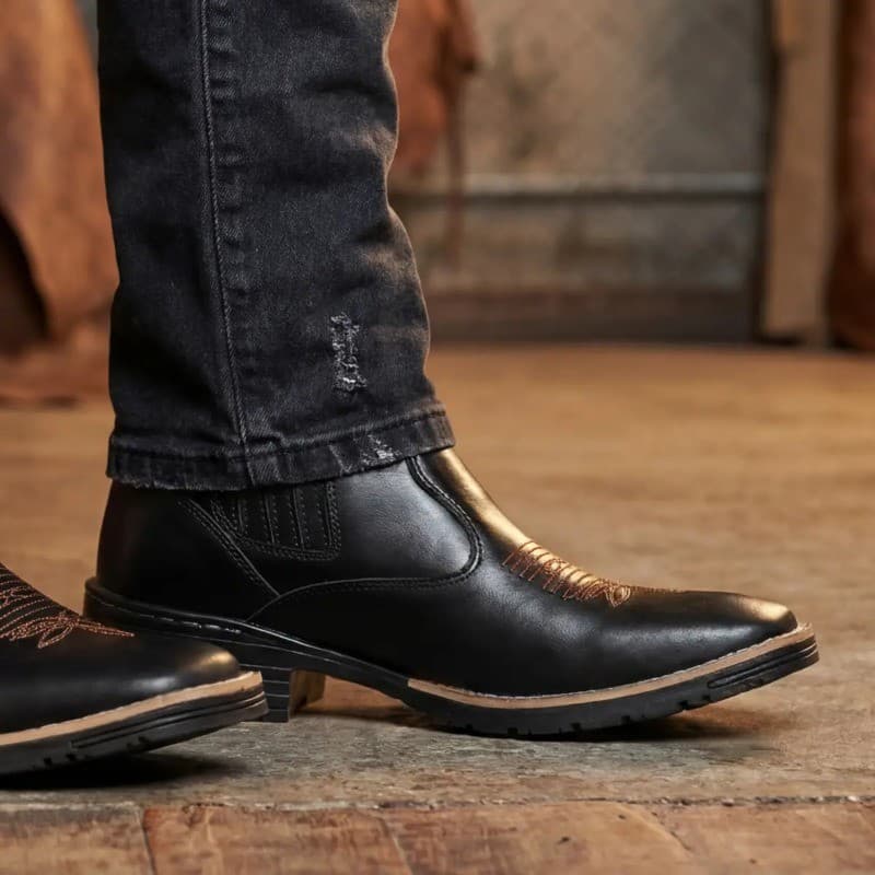 Botina Texana Masculina Bota Country Bico Quadrado Trabalho