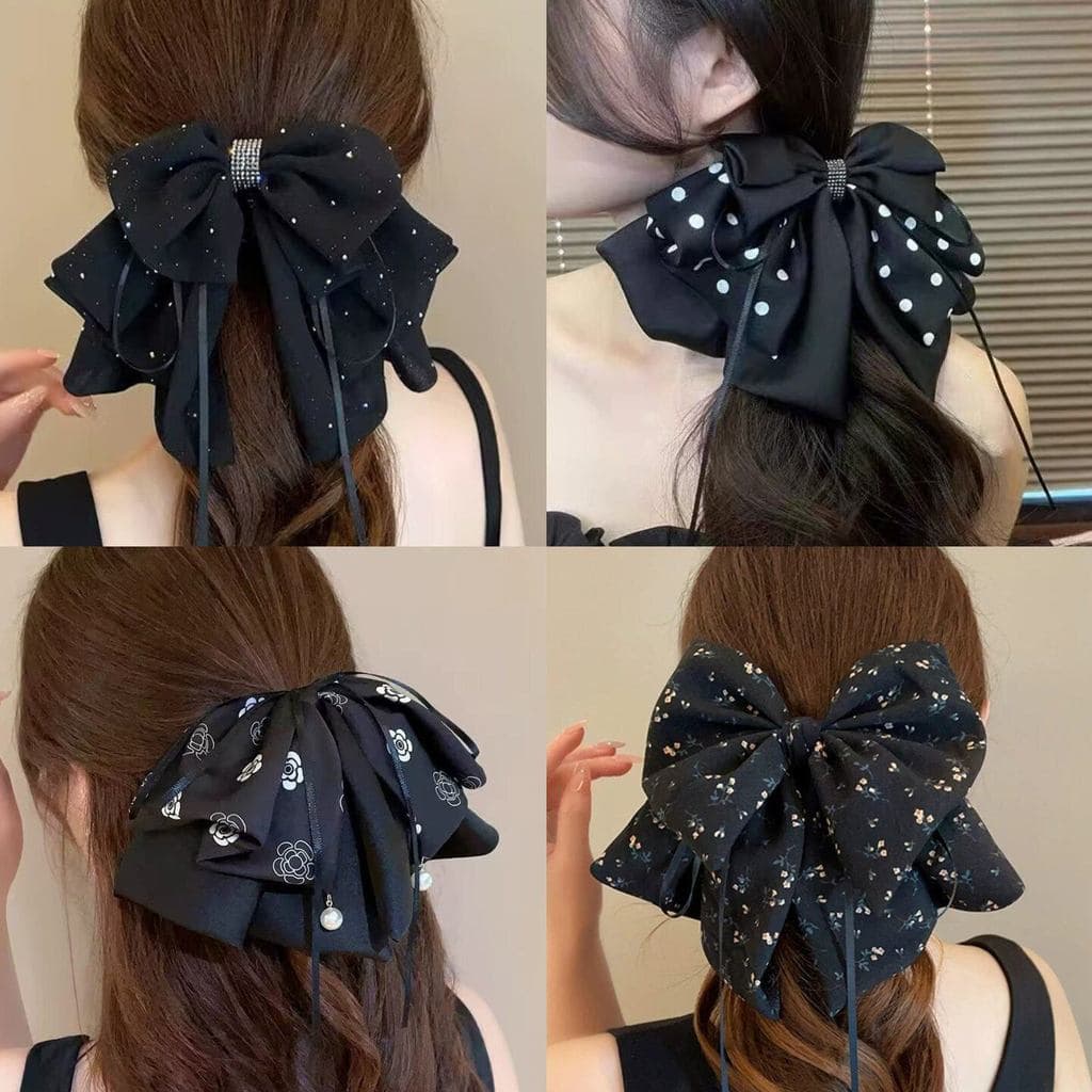 Preto High-End cetim arco grampo de cabelo Hairpin feminino tecido volta cabeça grampo de cabelo temperamento elegante