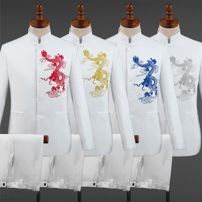 Bordado gola alta Zhongshan traje desempenho traje masculino coro palco desempenho traje anfitrião cantor vestido terno