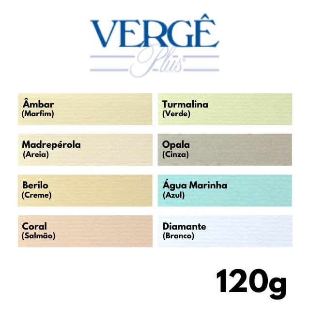Papel Vergê Plus 120g Blendpaper (18 Fls A4) Diversas Cores Branco Marfim Areia etc
