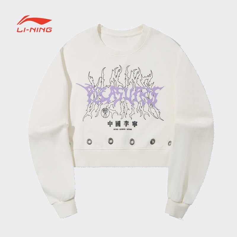 Li Ning Moletom Feminino Outono Esportes Moda Série Respirável Regular Casual Pulôver Moletom Sem Capuz AWDTC06 - Produt