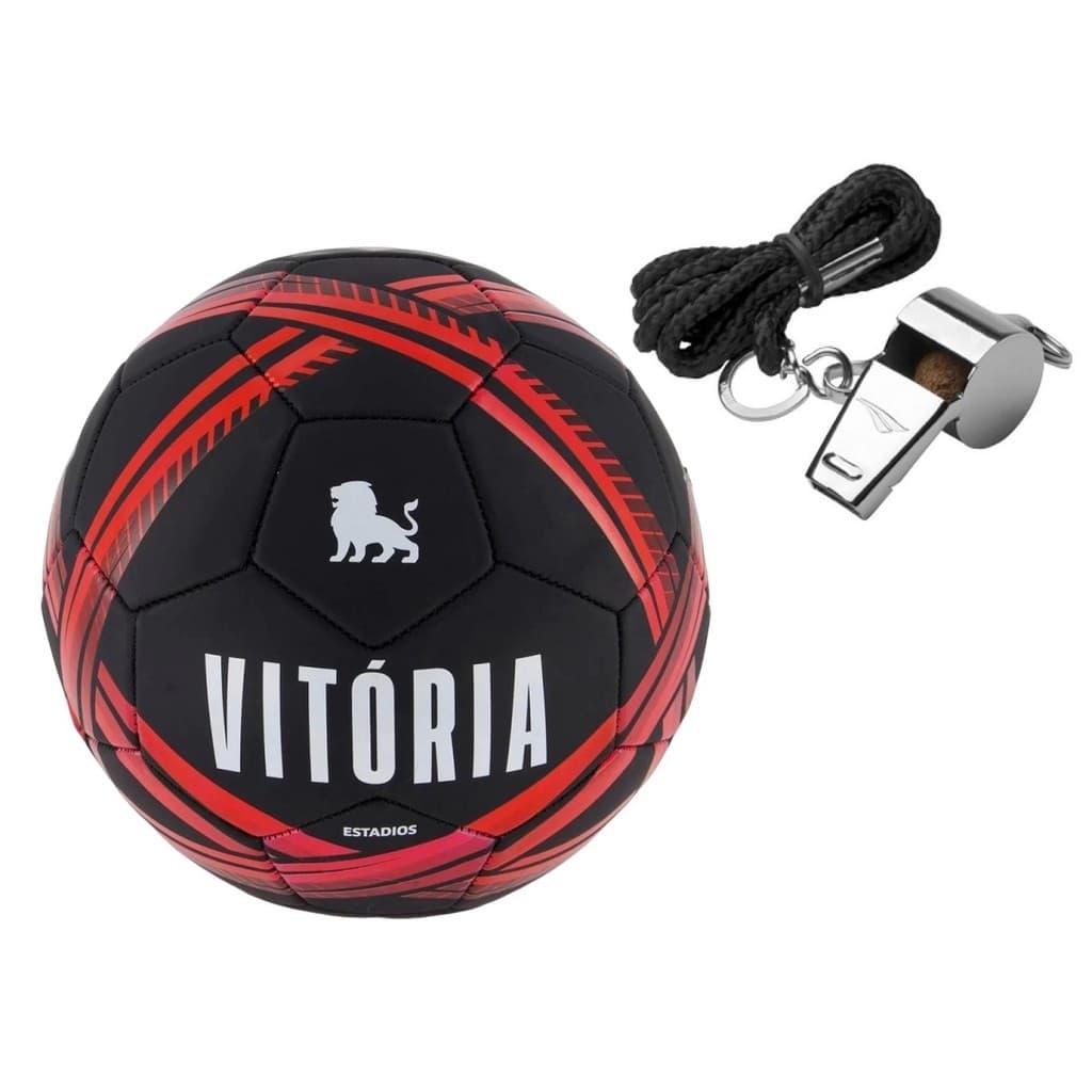 Kit - Bola de Futebol Vitória Estadios N5 Licenciada + Apito CZ T-G Penalty