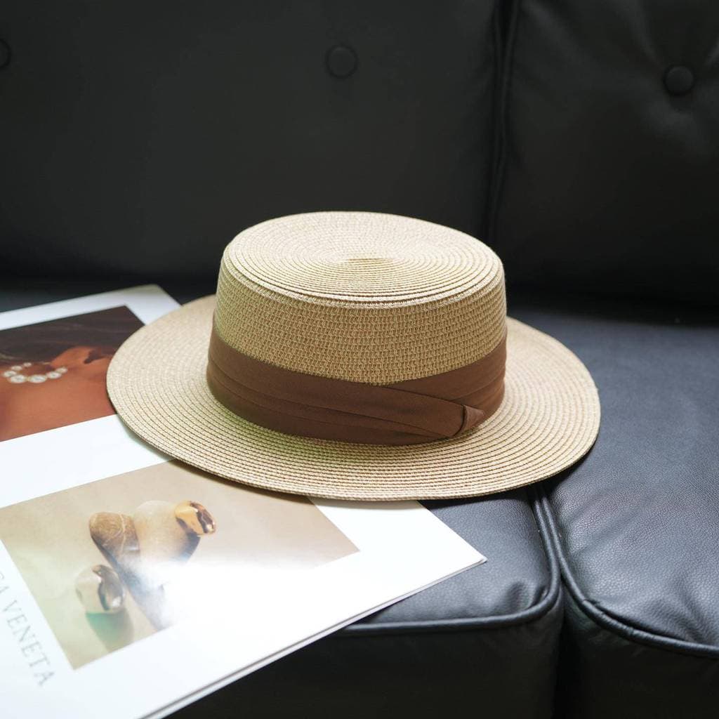 Francês novo estilo panamá chapéu de palha de topo plano masculino verão cavalheiro chapéu de sol preto chapéu de topo p
