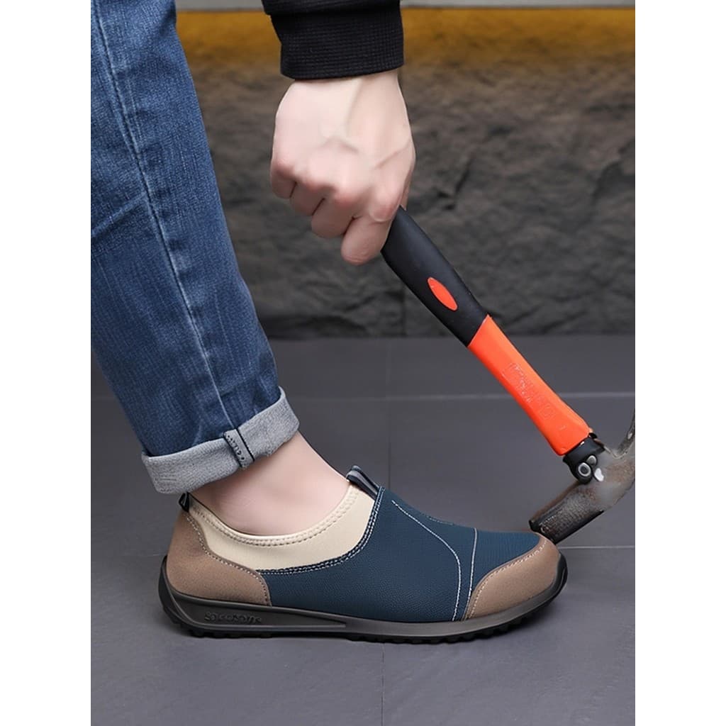 Cor combinando tecido dedo do pé redondo sola de balanço respirável aço toe sapatos masculinos uso exterior sapatos de t
