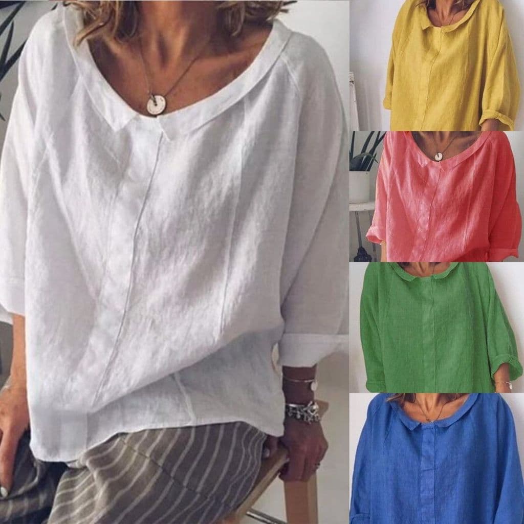 Camisa Polo Solta De Linho Manga Comprida Moda Lapela De Para Mulheres