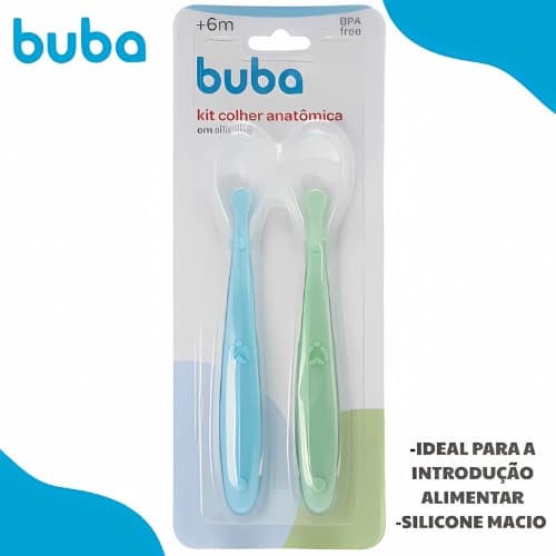 Kit 2 Colheres de Silicone Buba Anatômica Talheres Bebê Papinha Introdução Alimentar Bebe Colher.