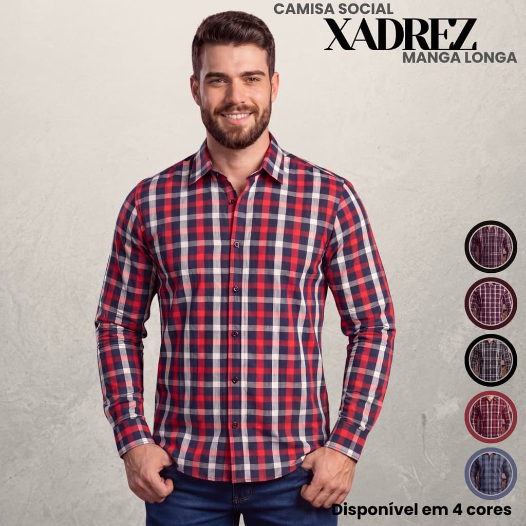 Camisa Xadrez Country Masculina Manga Longa 100% Algodão São João